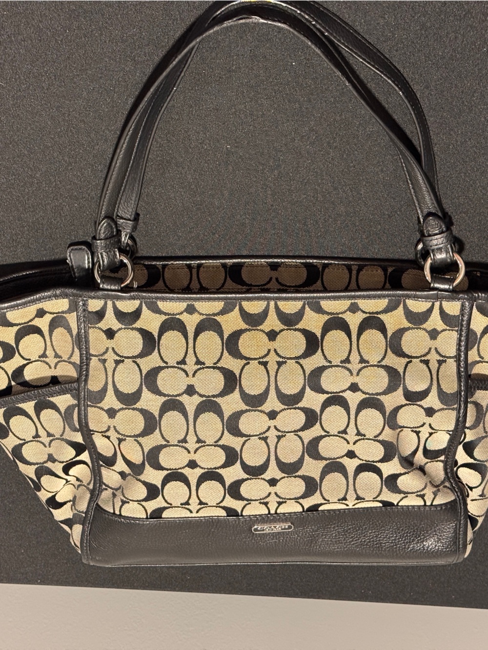Coach Monogram Canvas Tote in Black and Cream